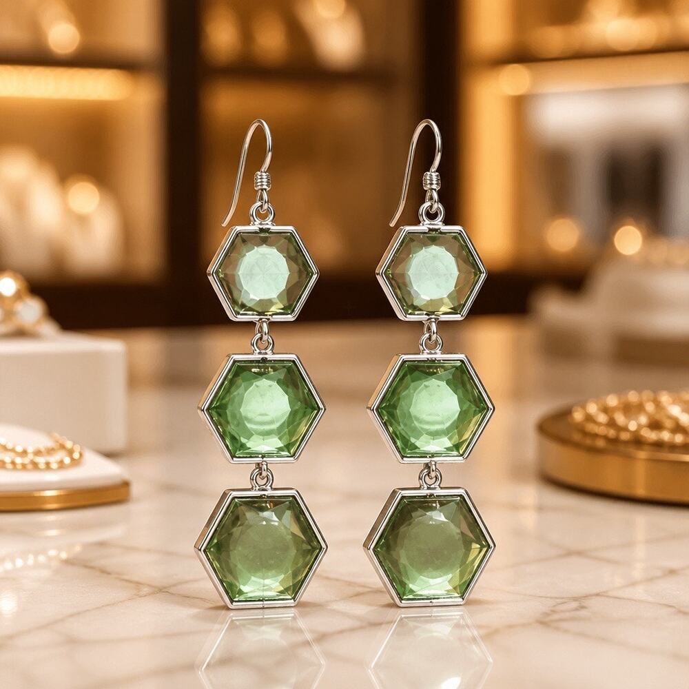 Anna & Anna Hexagon‎ Gem Dangle Earrings